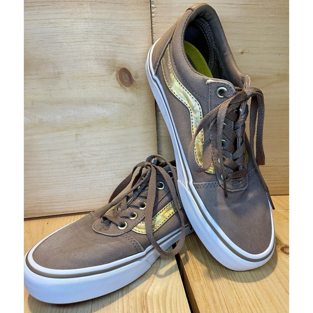 Vans Ward Old Skool Women's Size 7.5 Sneakers Brown Gold Stripe Ortholite